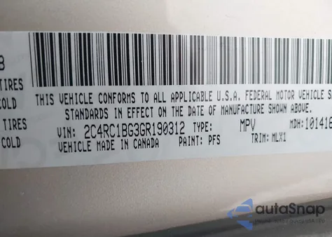 2016 Chrysler Town & Country Touring from USA, damaged, VIN 2C4RC1BG3GR190312